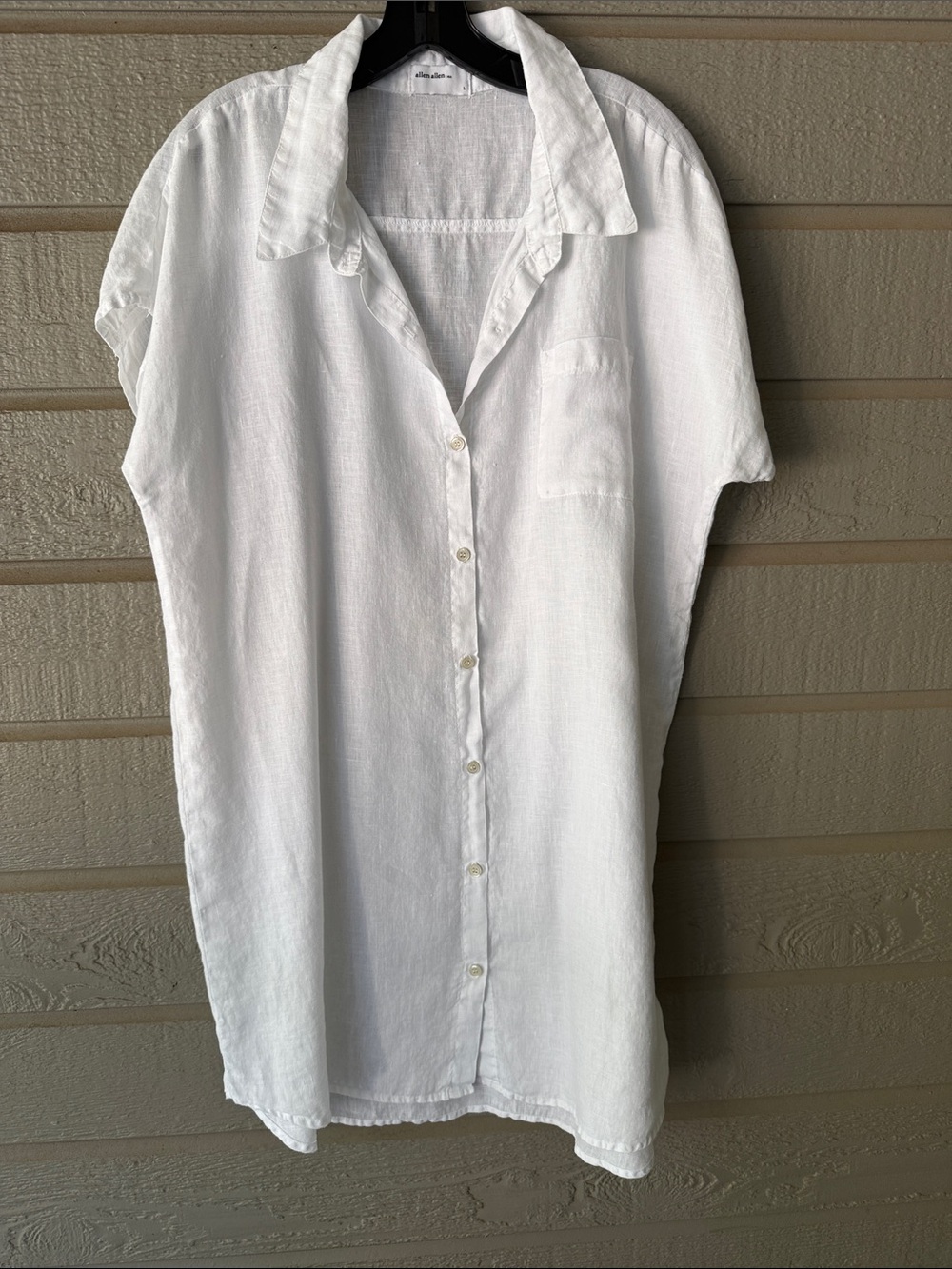 Allen Allen White Linen Button-Front Tunic